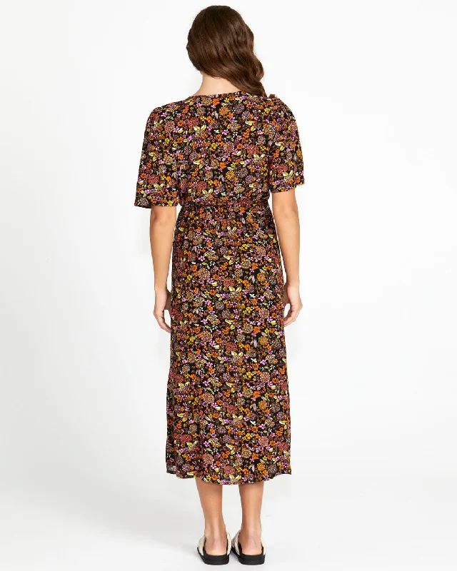 Sass Lilith Midi Wrap Dress Black Floral