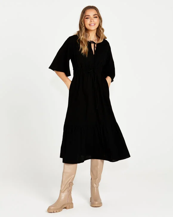 Sass Sonya Midi Tiered Dress Black