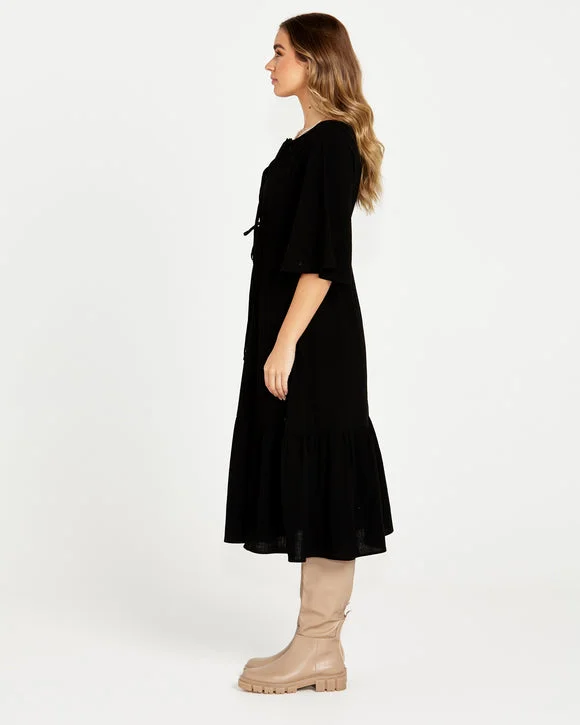 Sass Sonya Midi Tiered Dress Black