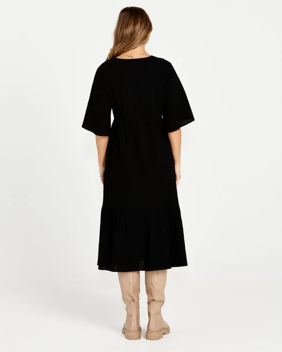 Sass Sonya Midi Tiered Dress Black