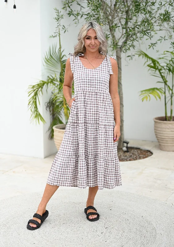 Senna Dress - Sand Gingham