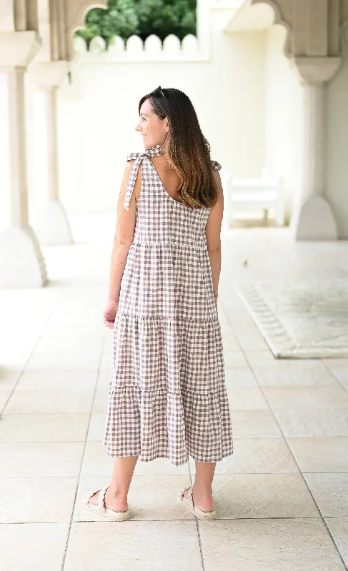 Senna Dress - Sand Gingham