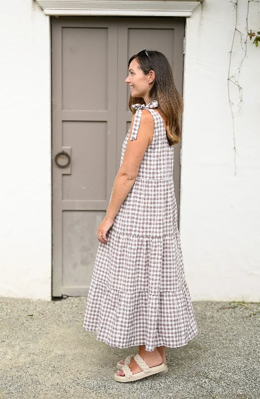 Senna Dress - Sand Gingham