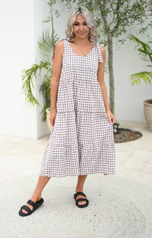 Senna Dress - Sand Gingham