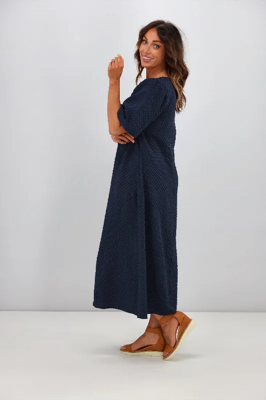 Shine On Label Adelaide Puff Sleeve Textured Midi Dress Ink