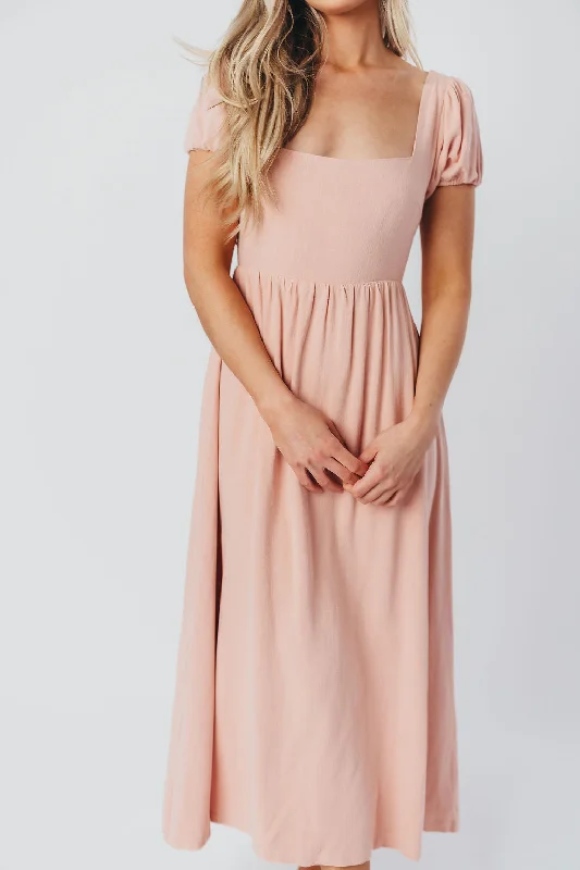 August Open Back Midi Dress in Peony - Bump Friendly