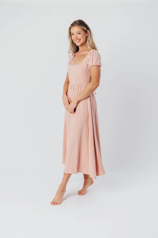 August Open Back Midi Dress in Peony - Bump Friendly