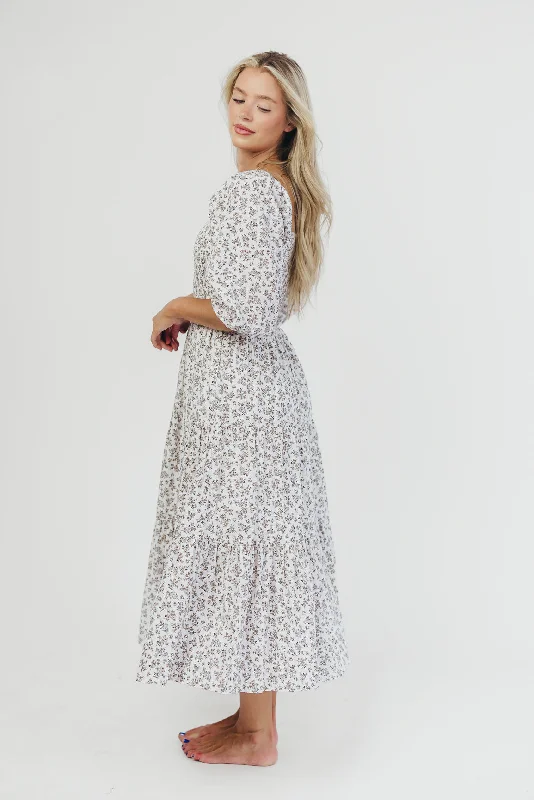 Taylor Cotton Smocked Midi Dress with Tiered Skirt in Off-White (XS-XL)