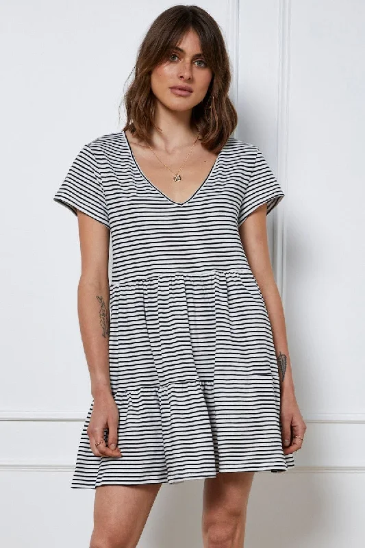 Stripe Mini Dress Short Sleeve