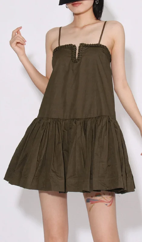 SUSPENDER RUFFLED MINI DRESS