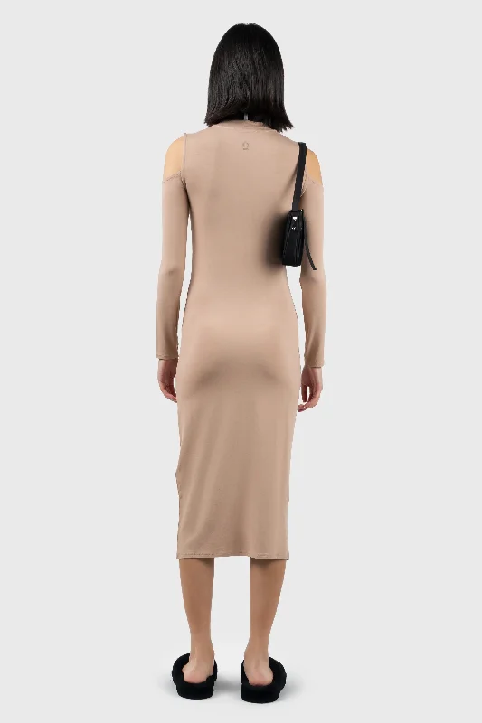 Cold Shoulder High Neck Midi Dress