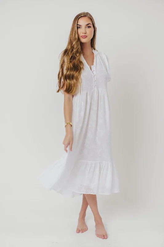 Katie Textured Midi Dress in Off-White