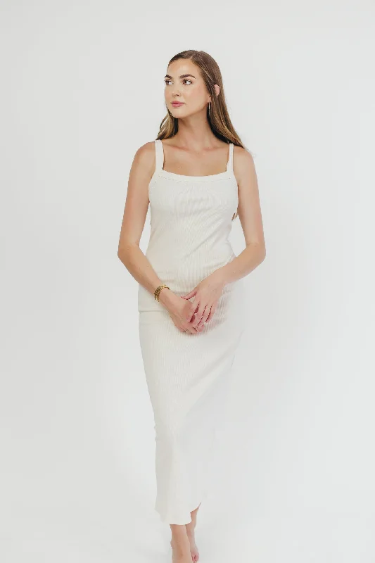 Olivia Square Neck Midi Tank Dress in Cream - Bump Friendly