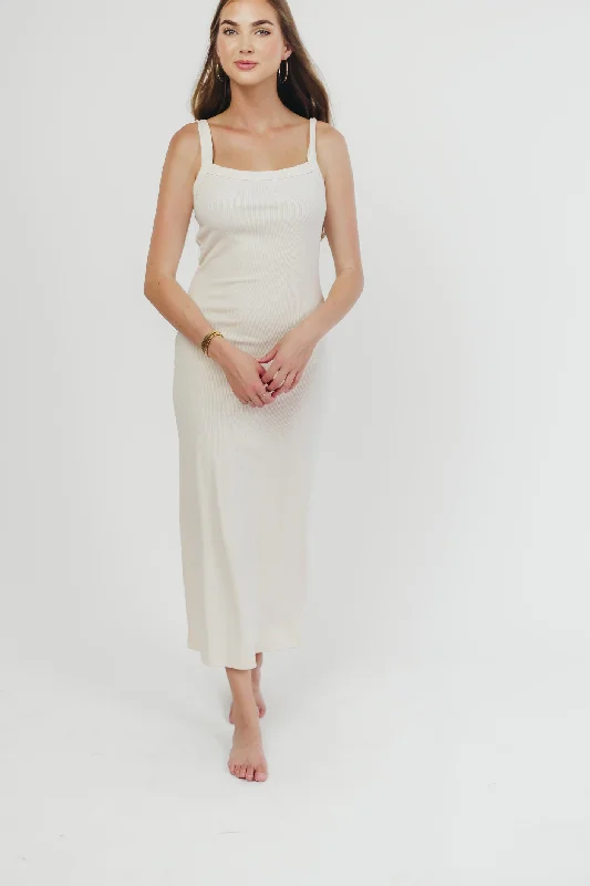 Olivia Square Neck Midi Tank Dress in Cream - Bump Friendly