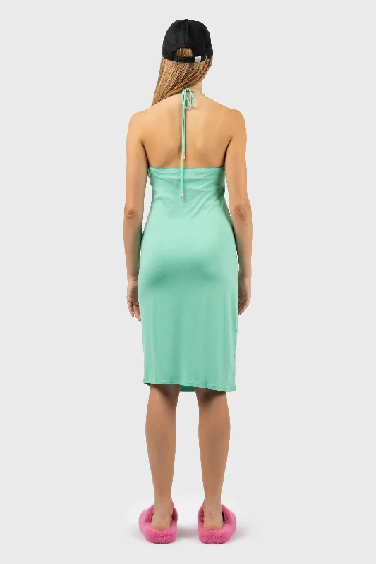 Thin Tie Halterneck Midi Jersey Dress