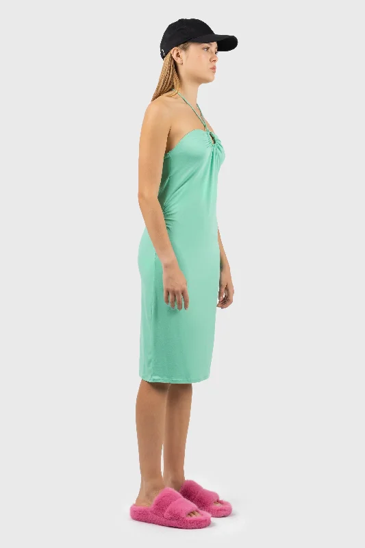 Thin Tie Halterneck Midi Jersey Dress