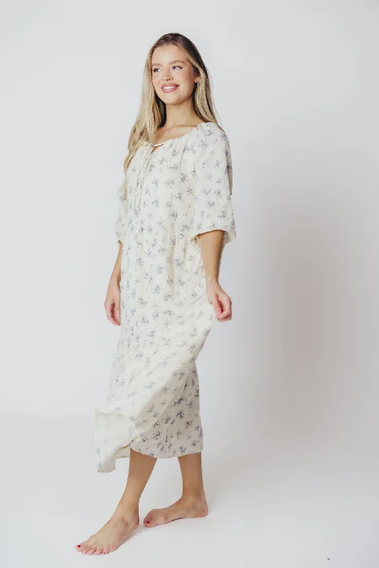 Jenna Tiered Gauze Midi Dress in Ivory Floral - Bump Friendly - Inclusive Sizing (S-3X)