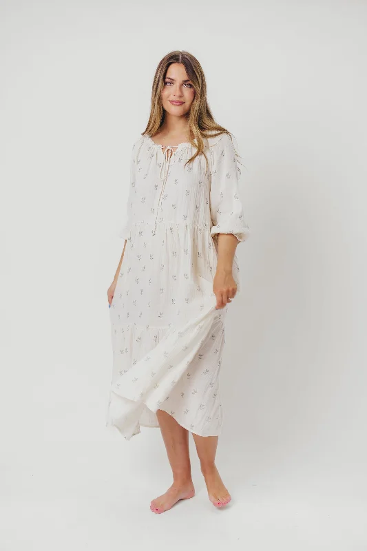 Avery Tiered Linen-Blend Midi Dress in Soy/Sage Foliage - Bump Friendly and Inclusive Sizing