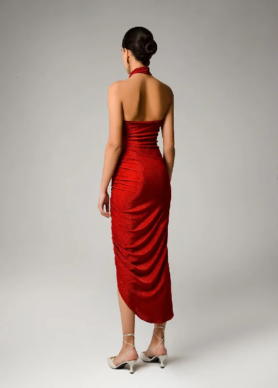 TWISTED NECK RED DRESS