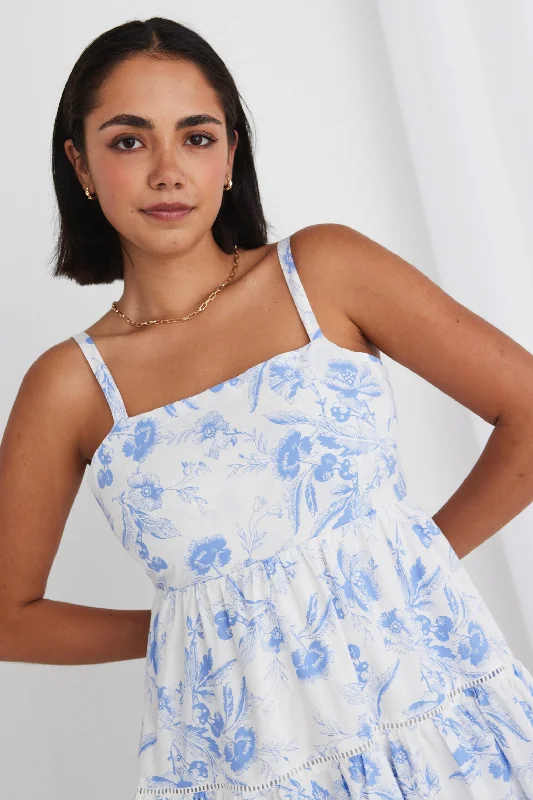 Universe Blue Floral Tie Back Tiered Strappy Maxi Dress