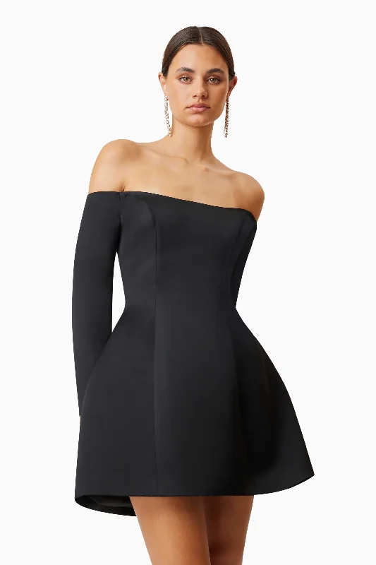 Vida Off The Shoulder Day Mini Dress In Black - Pre Order