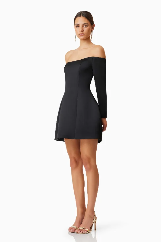 Vida Off The Shoulder Day Mini Dress In Black - Pre Order