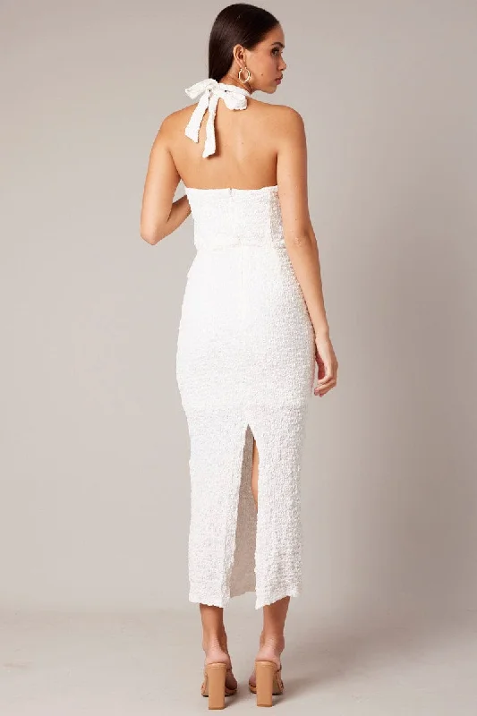 White Bodycon Dress Sleeveless Textured