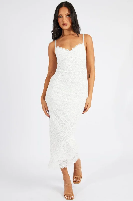 White Bodycon Dress Strappy Lace