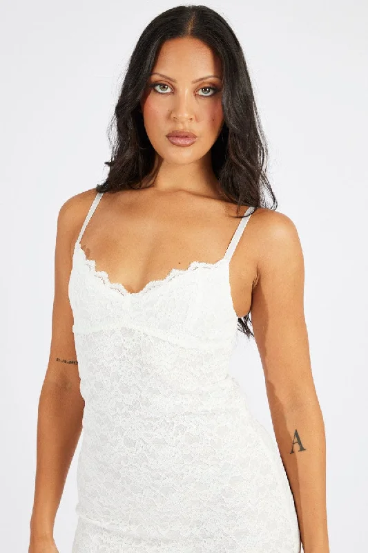 White Bodycon Dress Strappy Lace