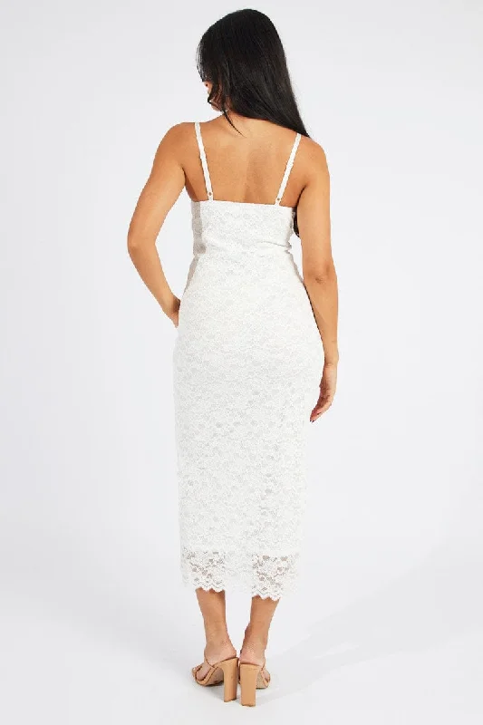 White Bodycon Dress Strappy Lace