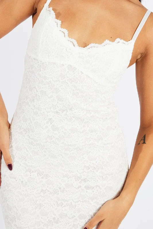 White Bodycon Dress Strappy Lace