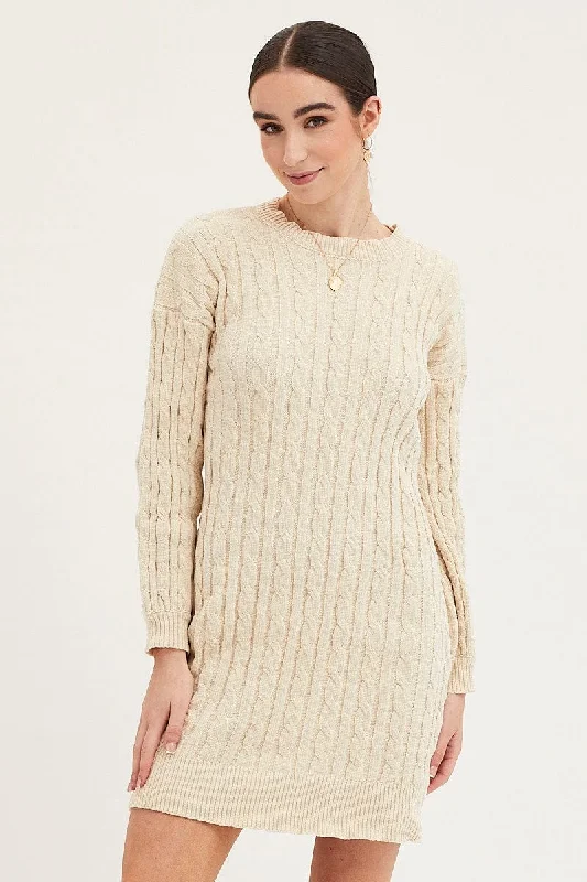 White Dress Long Sleeve Mini Knit