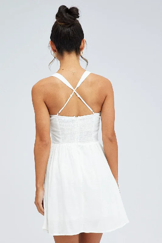 White Fit And Flare Dress Corset Bust Mini