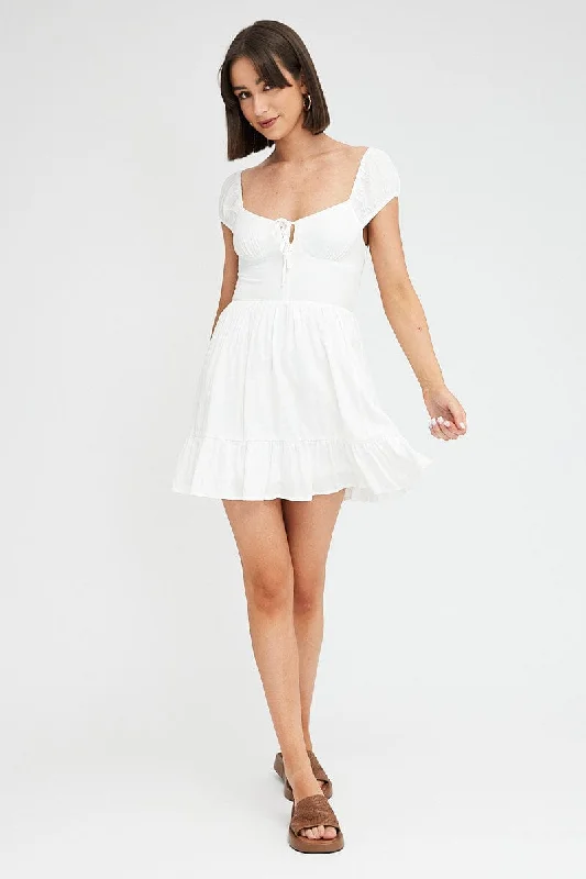 White Fit And Flare Dress Mini