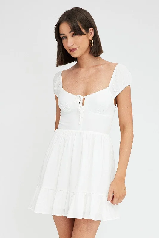 White Fit And Flare Dress Mini