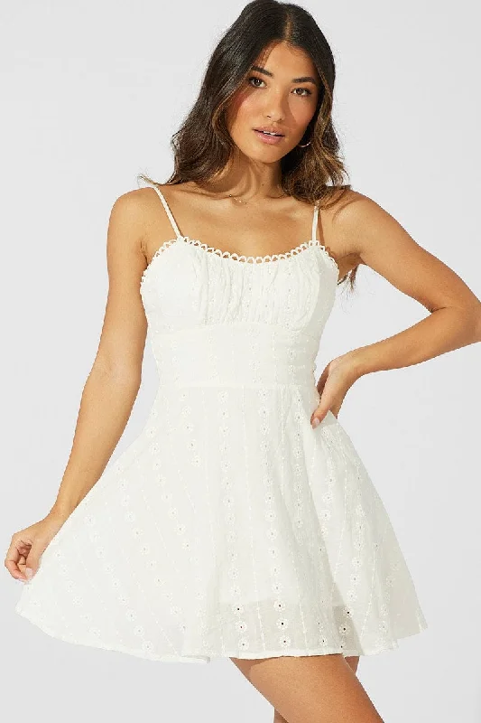 White Fit And Flare Dress Mini Eyelet