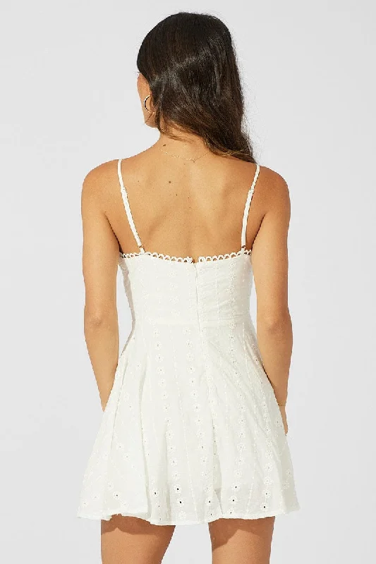 White Fit And Flare Dress Mini Eyelet