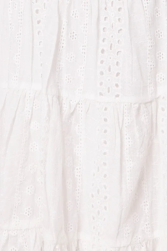 White Fit and Flare Dress Sleeveless Broidery