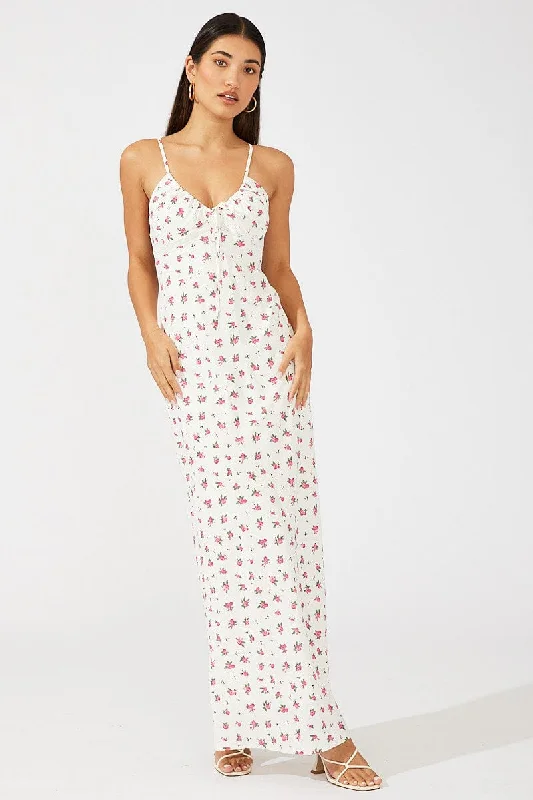 White Floral Maxi Dress Sleeveless