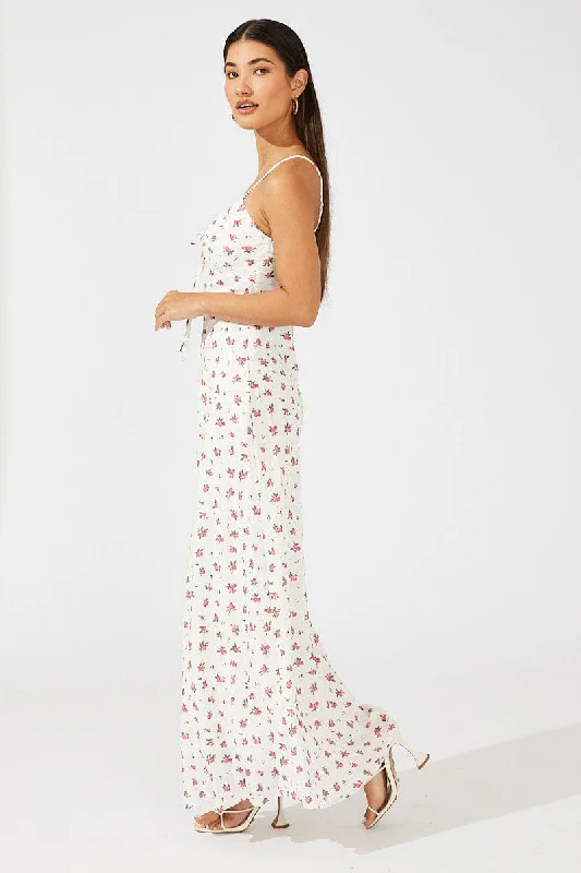 White Floral Maxi Dress Sleeveless