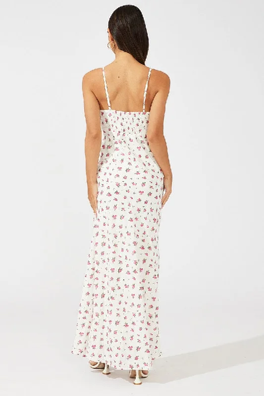 White Floral Maxi Dress Sleeveless