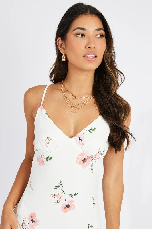 White Floral Maxi Dress Strappy