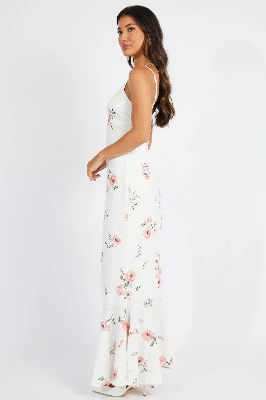 White Floral Maxi Dress Strappy