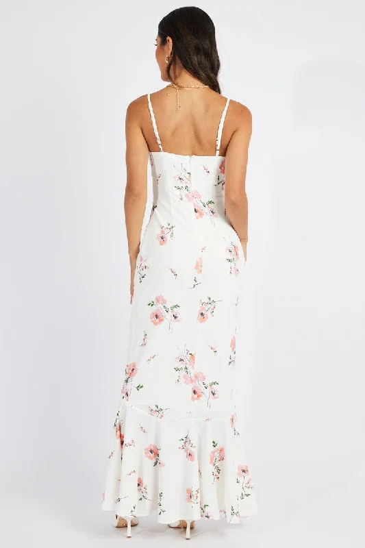 White Floral Maxi Dress Strappy