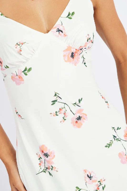 White Floral Maxi Dress Strappy