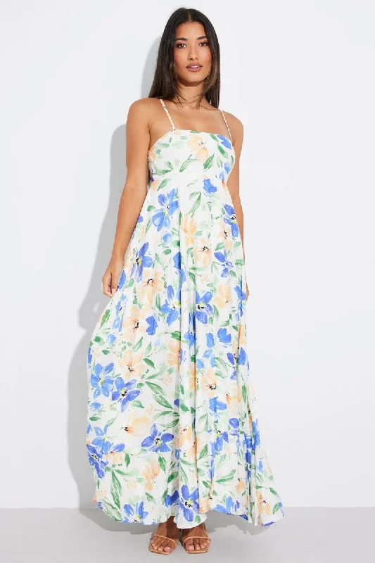 White Floral Maxi Dress Strappy