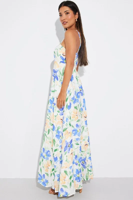 White Floral Maxi Dress Strappy