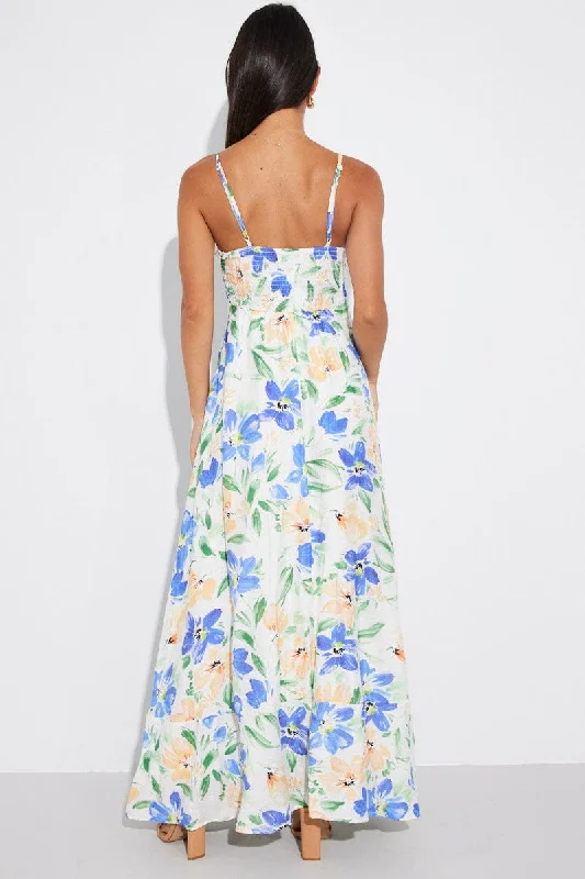 White Floral Maxi Dress Strappy