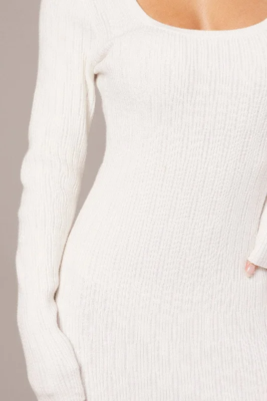 White Knit Dress Long Sleeve Bodycon