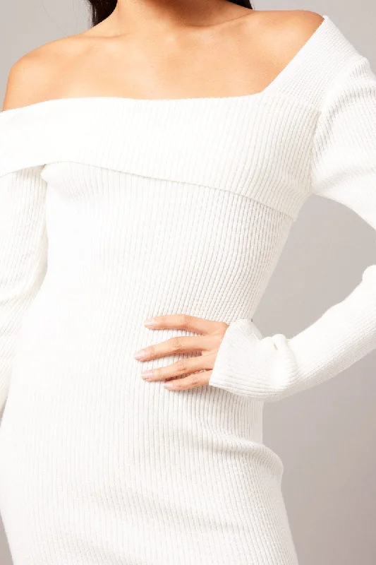 White Knit Dress Long Sleeve